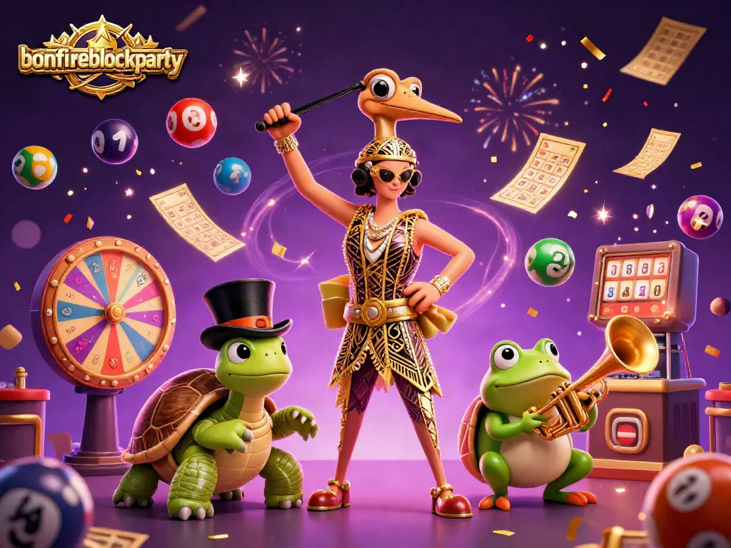 Experience the thrill of bonfireblockparty with vibrant gaming elements and colorful characters in an exciting casino atmosphere.